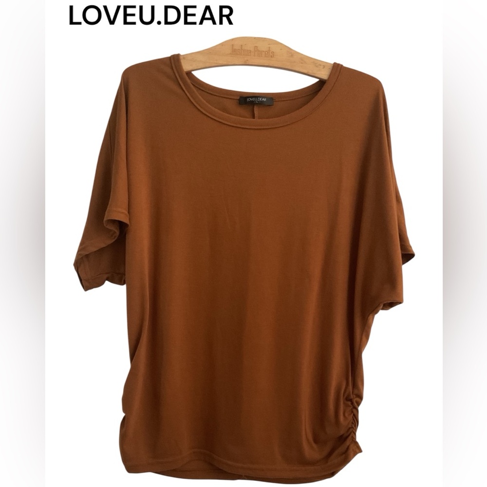 😉LOVEU.DEAR Women's Rust Short Sleeve Top